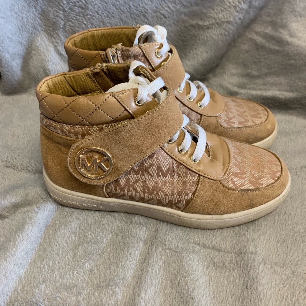 Michael Kors logo hi top Reece tan suede sneakers high top